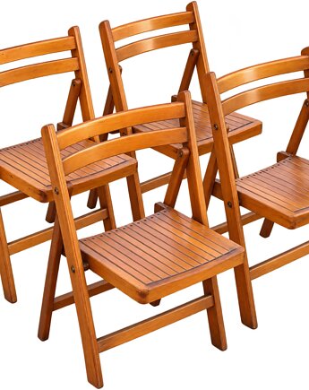 Komplet 4 składanych krzeseł drewnianych vintage, lata 70., Relikt design