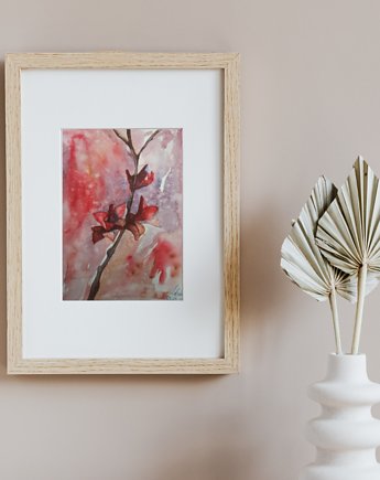 WYPRZEDAŻ OBRAZÓW! Akwarela Różowy kwiat oryginalny obraz 300g A5 21x15 cm, Kwitnace