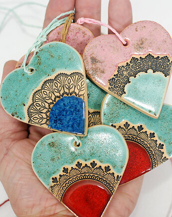 Dekoracje choinkowe serca - ozdoby ceramiczne, 10FingersArt