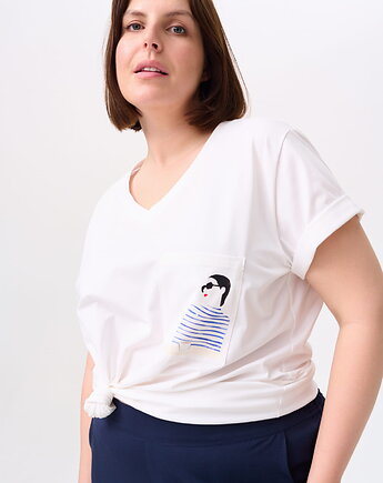T-shirt Damski Friska Plus Size Ecru, blue shadow