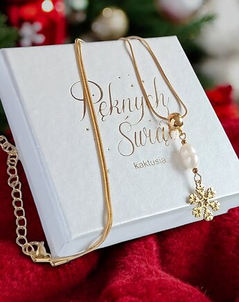 Śnieżynka - naszyjnik : perła : wyjątkowy prezent, kaktusia