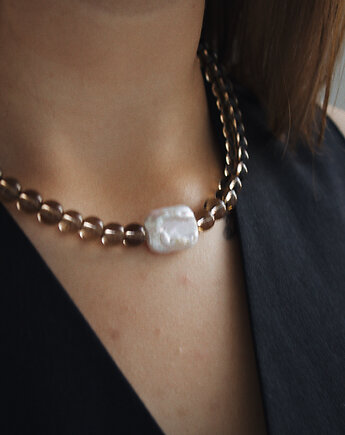 Naszyjnik Kwarc Dymny z perłą, Chmolowska Jewellery
