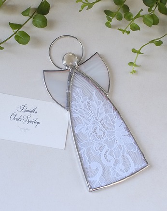 Anioł witrażowy z francuską koronką, BeArt Handmade