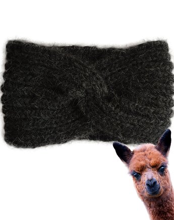 Wełniana opaska handmade z alpaki i merino, miękka, ciepła, grafitowa, THE MISS CAT