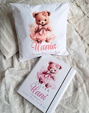 ZESTAW MISIA Z KWIATAMI, teczka i poduszka, prezent na narodziny, roczek, LOO LOO DREAM