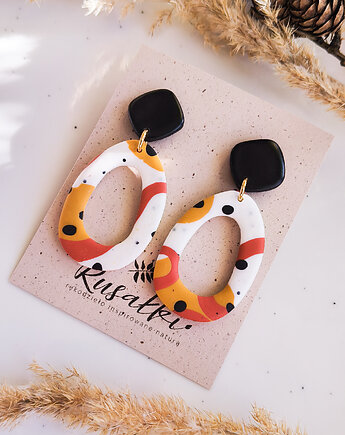 Kolczyki geometryczne z gliny polimerowej w kolorze brązowym, boho, Dary Rusałki