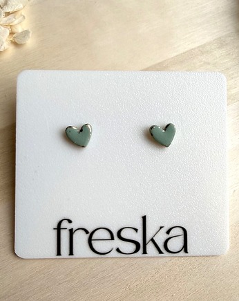 Kolczyki Serduszka matowe ze złotem - szałwiowe, freska