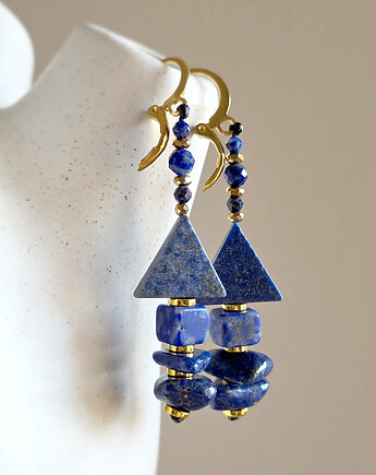 Kolczyki wiszące UNIKAT lapis lazuli, hematyt, Magneska