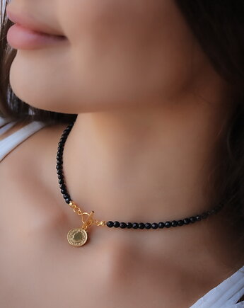 Choker naszyjnik onyksy moneta srebro 925 pozłacane, Coccola JEWELLERY
