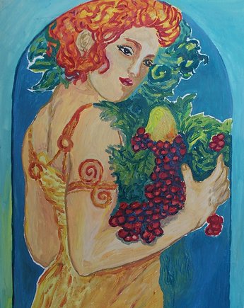 Kolorowy obraz  olejny do salonu secesyjna dama, alice oil on canvas