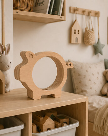 Drewniana skarbonka PROSIAK Piggy Bank prezent urodziny Montessori, Moss&Moon