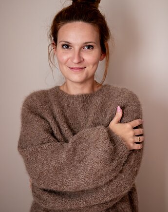 Sweter brązowy, luźny sweter, sweter na drutach, sweter z alpaki, Ruda Manufaktura