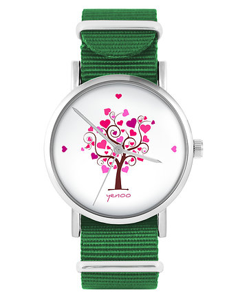 Zegarek - Drzewko miłości - zielony, nylonowy, OSOBY - Prezent dla teścia
