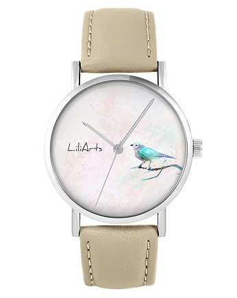 Zegarek yenoo - Ptak turkus - skórzany, beżowy, yenoo