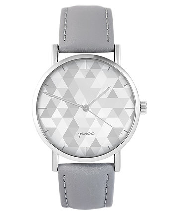 Zegarek - Geometric szary - szary, skórzany, yenoo
