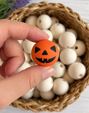 Ręcznie malowany koralik dynia halloween 3 cm do makramy i rękodzieła 1 szt., plecione_