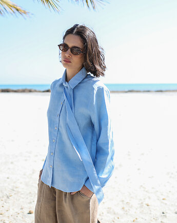 Koszula lniana Soft Bow lazurowy błękit, Lucky HandMade