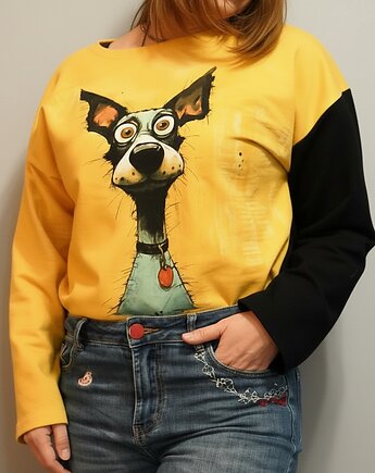 Nietypowa bluza oversize bawełniana Zwariowany Pies, mniej więcej