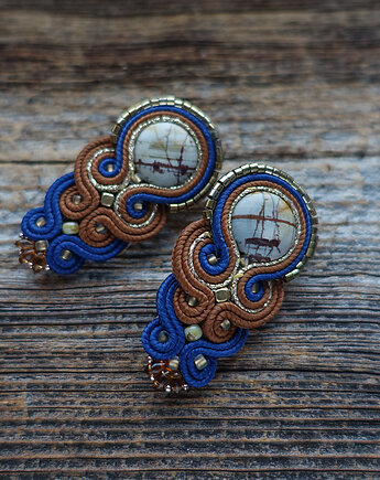 Kolczyki sutasz z jaspisem obrazkowym, Mró Soutache