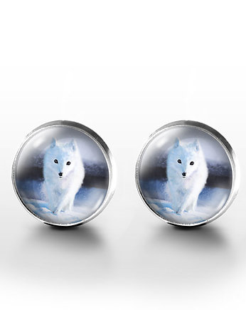 Kolczyki sztyfty - Biały lis - grafika, yenoo