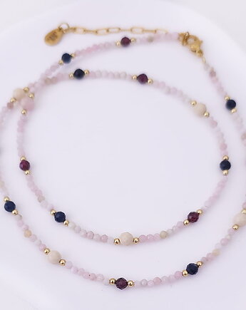 Naszyjnik z kamieni naturalnych: opal różowy, chalcedon, granat, MYNESS