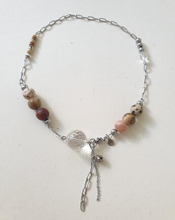 Naszyjnik FANABERIA łańcuchy, kulki kryształ górski, brązy, modesign