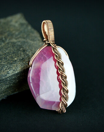 Dwustronny wisiorek wire wrapping z agatem, Blue Pearl Art
