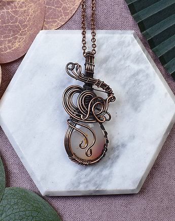 Miedziany wisiorek wire wrapping z agatem #222, Spirit Of Copper