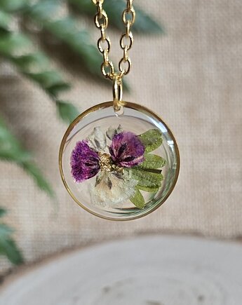 Wieczne kwiaty wisiorek kwiatowy kobiecy fiolet, zkwiatem