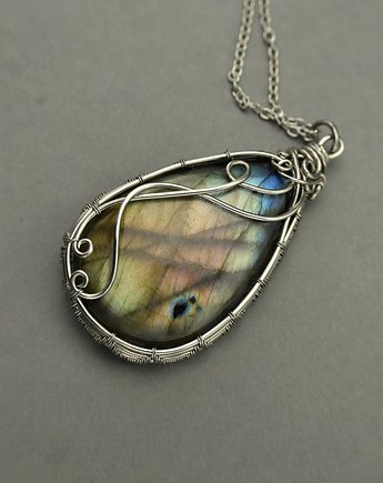 Wisior kolorowy labradoryt wire wrapping, Agata Rozanska