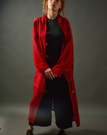 Czerwony długi płaszcz z cienkiej wełny, soie star