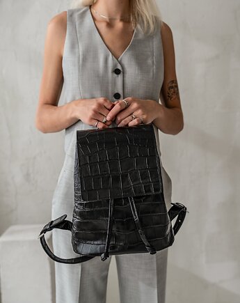 Oshima -  skórzany czarny plecak, Lava Flow