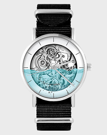 Zegarek - Steampunk wodny - czarny, nylon, OKAZJE - Prezenty na 18 dla chłopaka