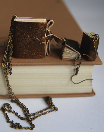 Wisior + kolczyki mini książki, papirell