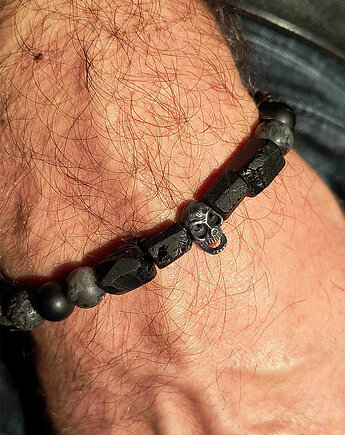 Bransoleta Męska Czaszka  Czarny Turmalin, ZIĘBA