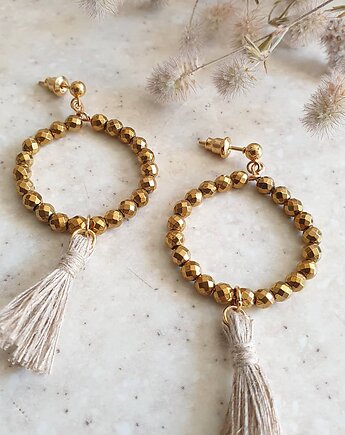 Kolczyki chwosty WĘZŁY kółka hematyt złoty, modesign