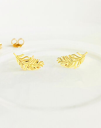 Złote kolczyki z piórkami , srebro 925, Anemon Atelier