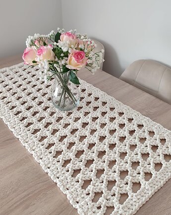 Bieżnik prostokątny ze sznurka szydełkowy 45cmx100cm, MISZ MASZ Dorota Tyszko