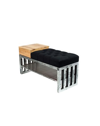 Ławka Pufa Pikowana Czarny Guzik Tapicerowany Stal LPMS-24, EMRA WOOD DESIGN