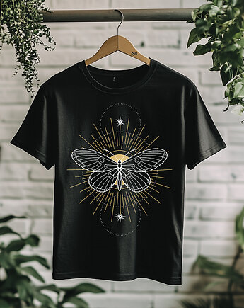 Koszulka - Święta geometria - Motyl z gwiezdnym ornamentem, Black Sapphire Art