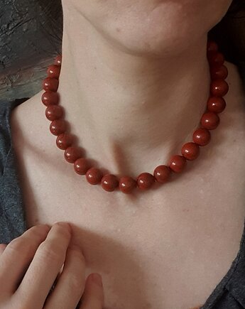 Naszyjnik choker ROOTS jaspis czerwony kulki 12 mm, modesign