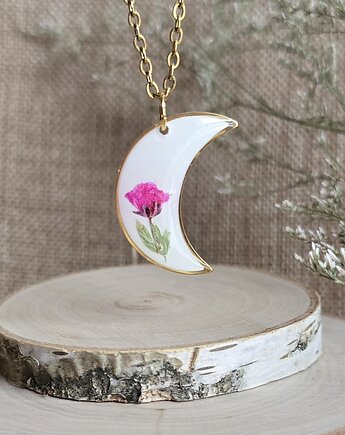 Malinowy Chruśniak Złoty wisiorek złota zawieszka księżyc kwiaty, zkwiatem