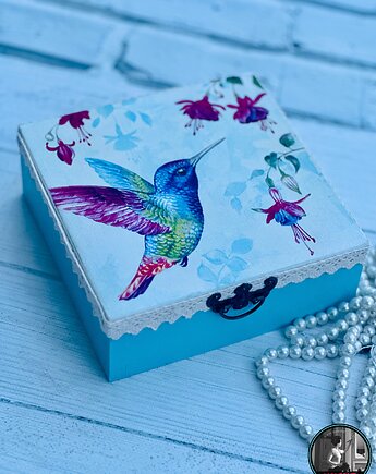 Kuferek z kolibrem, na biżuterię, prezent, pamiątka, Monique Art