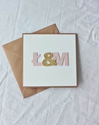 Bonnie&Clyde. Kartka ślubna z inicjałami i złotem, papierkarnia