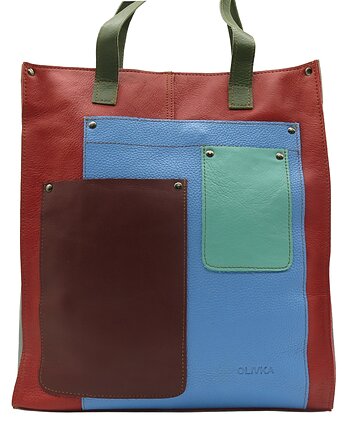 Torebka damska na ramię, shopper, duża, pojemna, mieści A4 skórzana OLIVKA, Olivka Warsaw