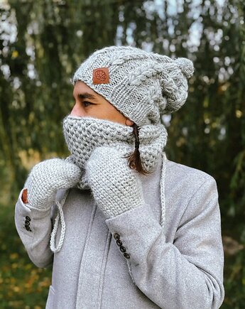 Męski mały komin MERINO Wybielony szary, Brain Inside