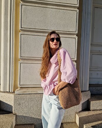 Koszula z kołnierzem upcyklingowa różowa oversize, From.us brand