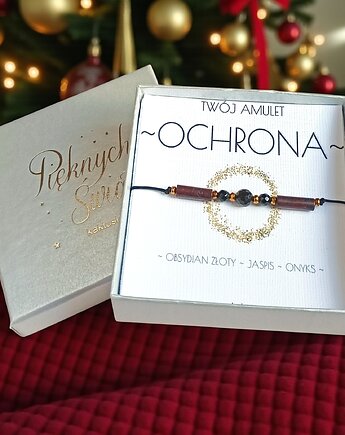 Amulet - OCHRONA - świąteczne pudełko - obsydian, jaspis, onyks, kaktusia