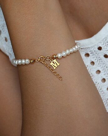 Bransoletka perły naturalne literka srebro 925 pozłacane (literka do wyboru), Coccola JEWELLERY