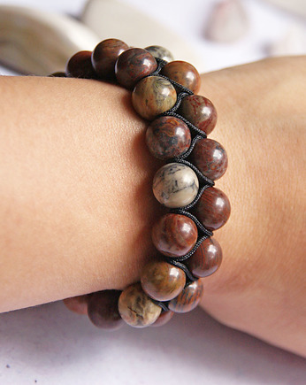 S A L E : jaspis oceaniczny - masywna pleciona bransoleta, kaktusia